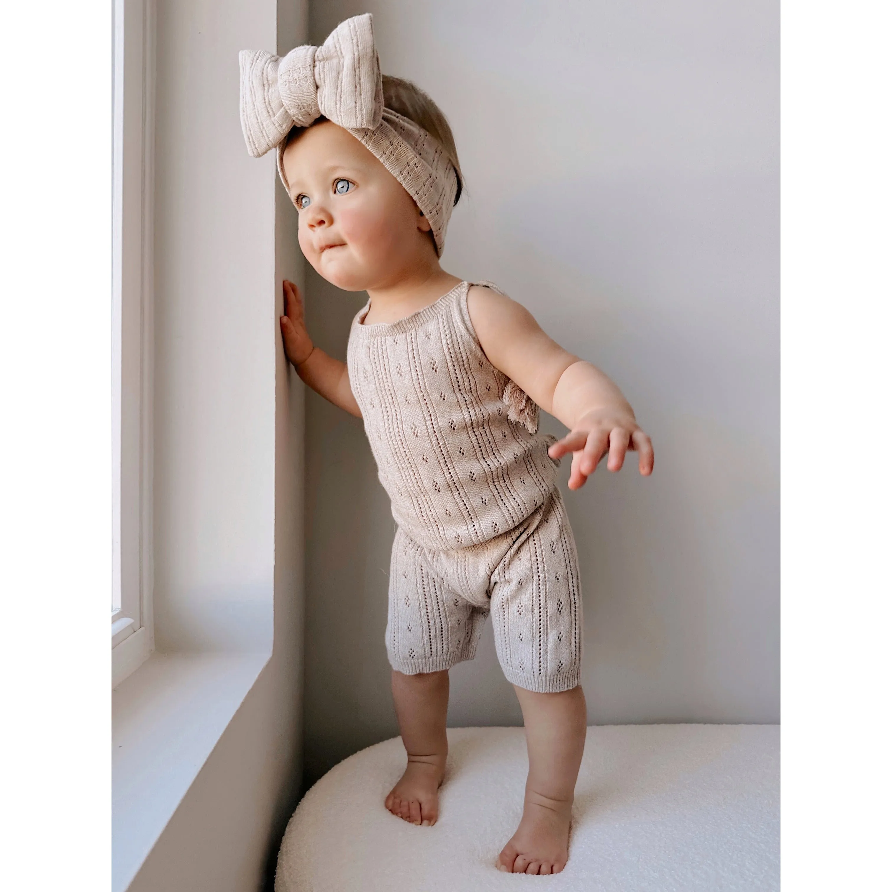 Luna   Luca Pointelle Romper - Heather Beige