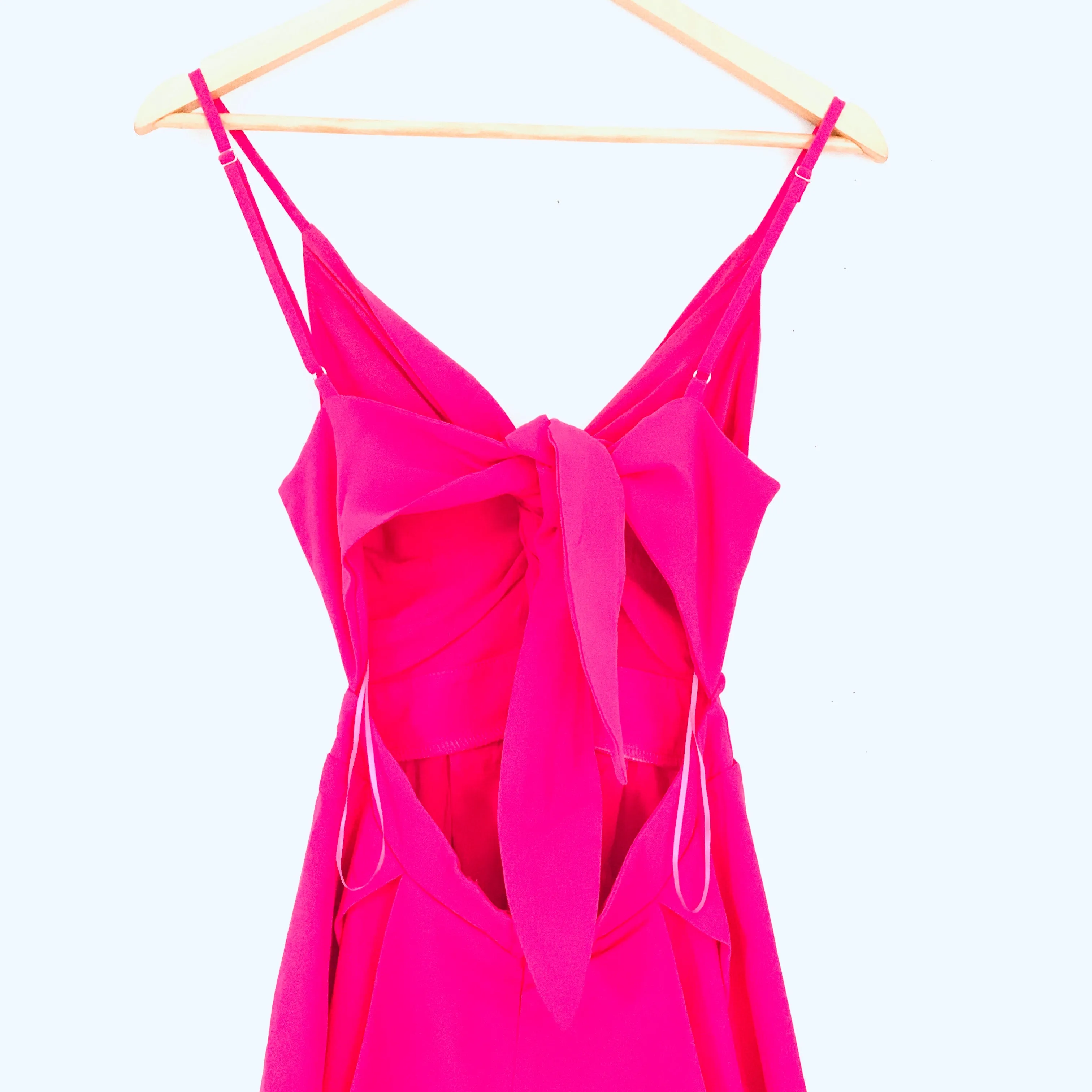 Luxxel Hot Pink Front Cut Out and Back Tie Romper- Size S