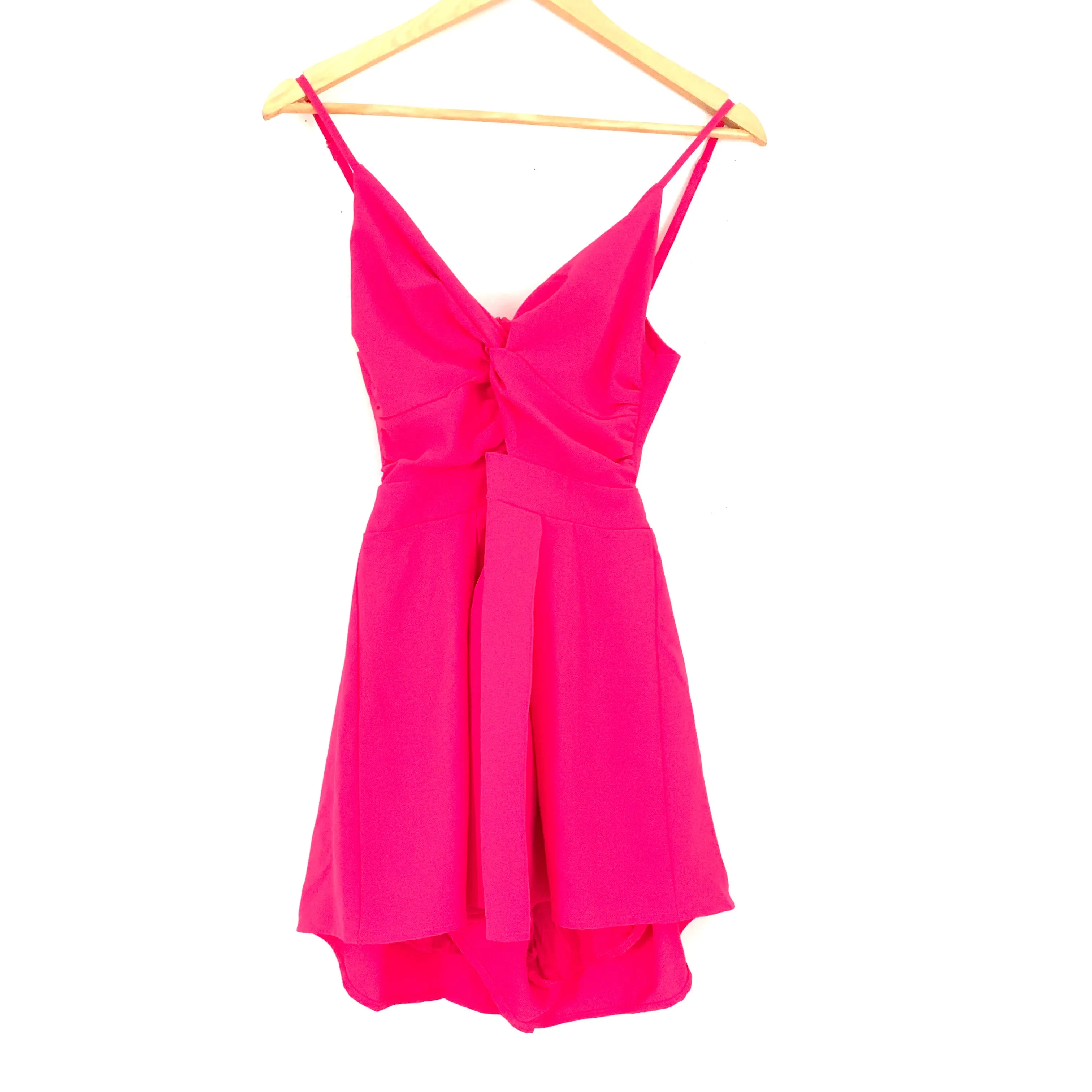 Luxxel Hot Pink Front Cut Out and Back Tie Romper- Size S
