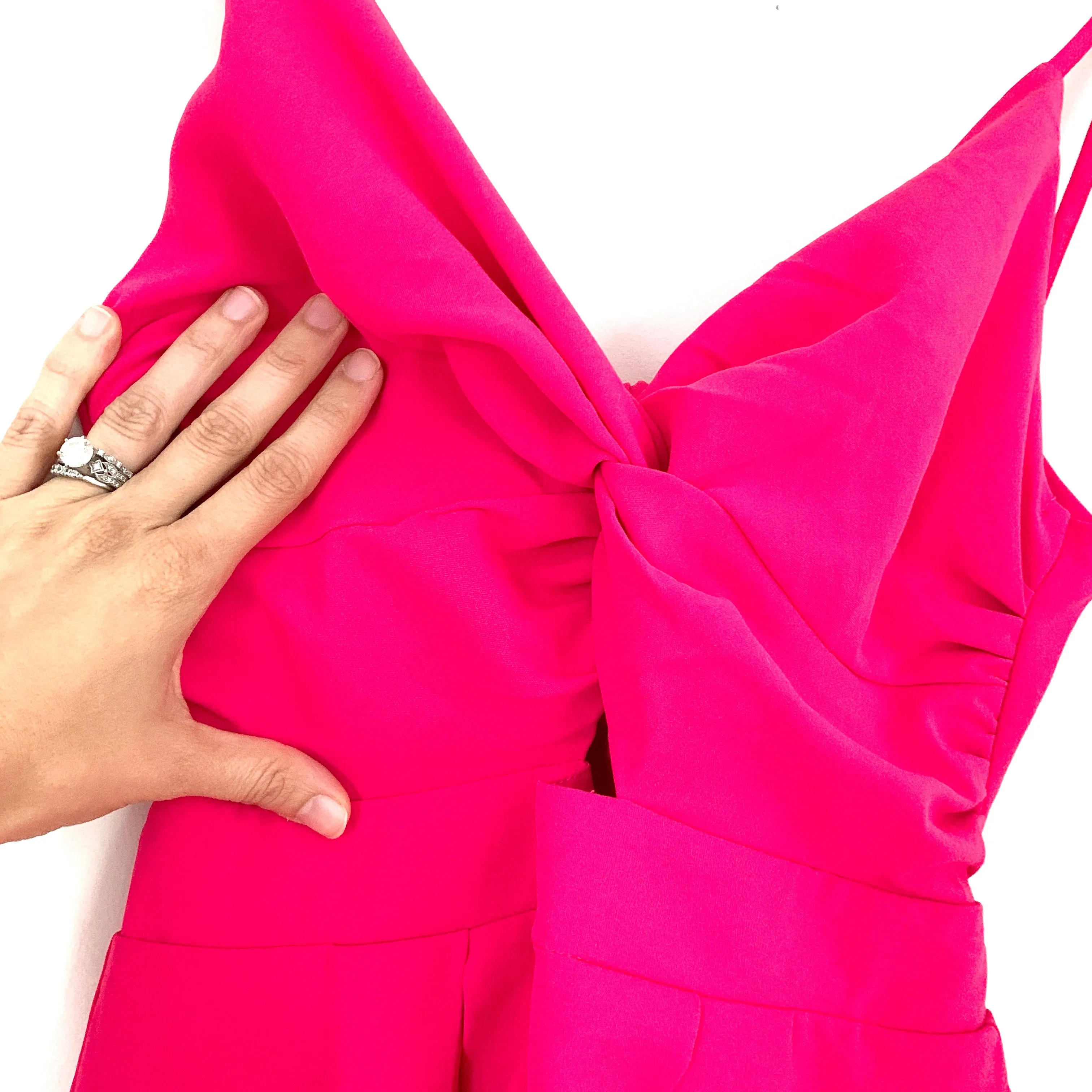 Luxxel Hot Pink Front Cut Out and Back Tie Romper- Size S