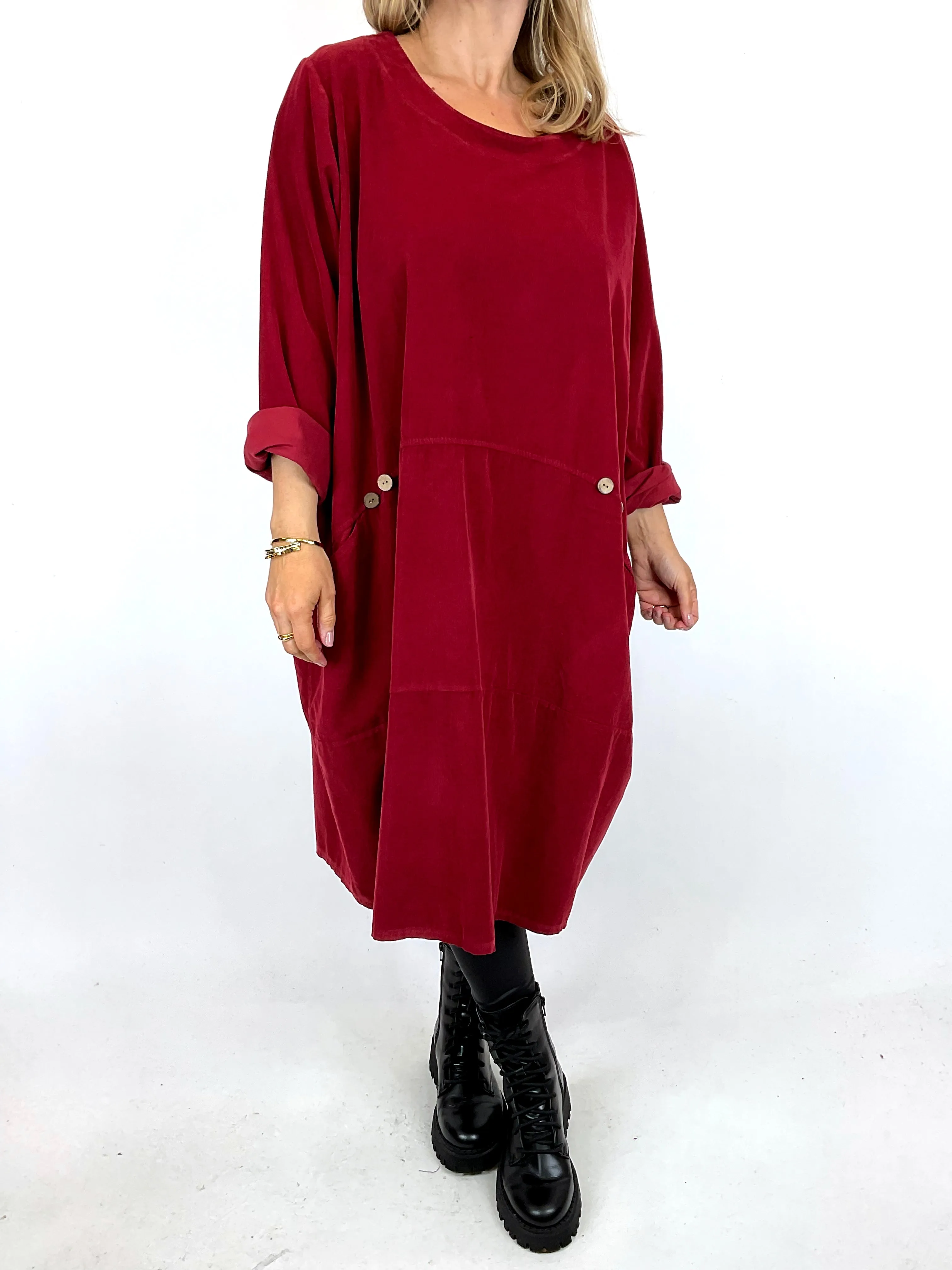 Made in Italy Lagenlook Rona Baby Cord Tunic in Claret Red . code 90663