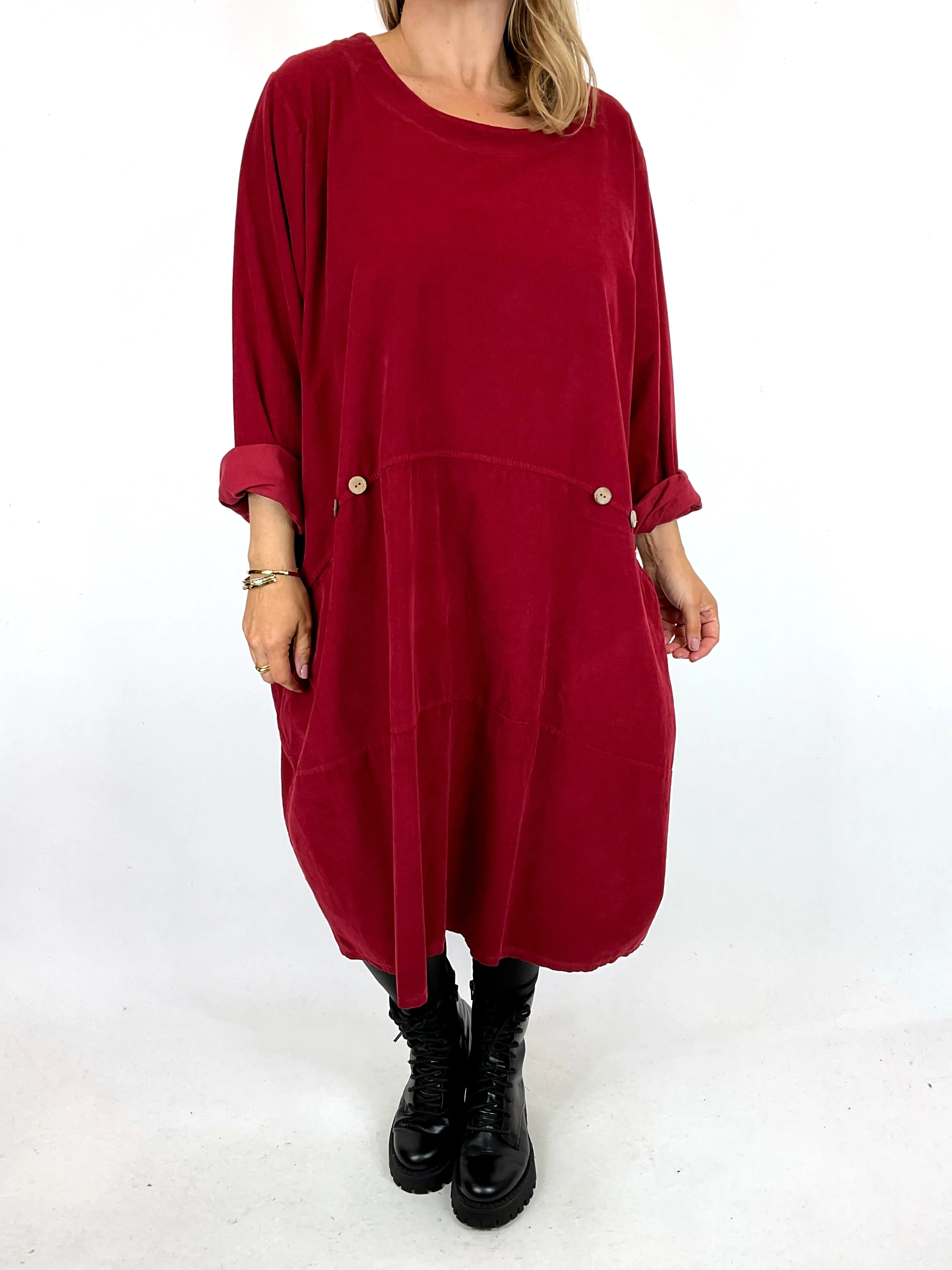 Made in Italy Lagenlook Rona Baby Cord Tunic in Claret Red . code 90663