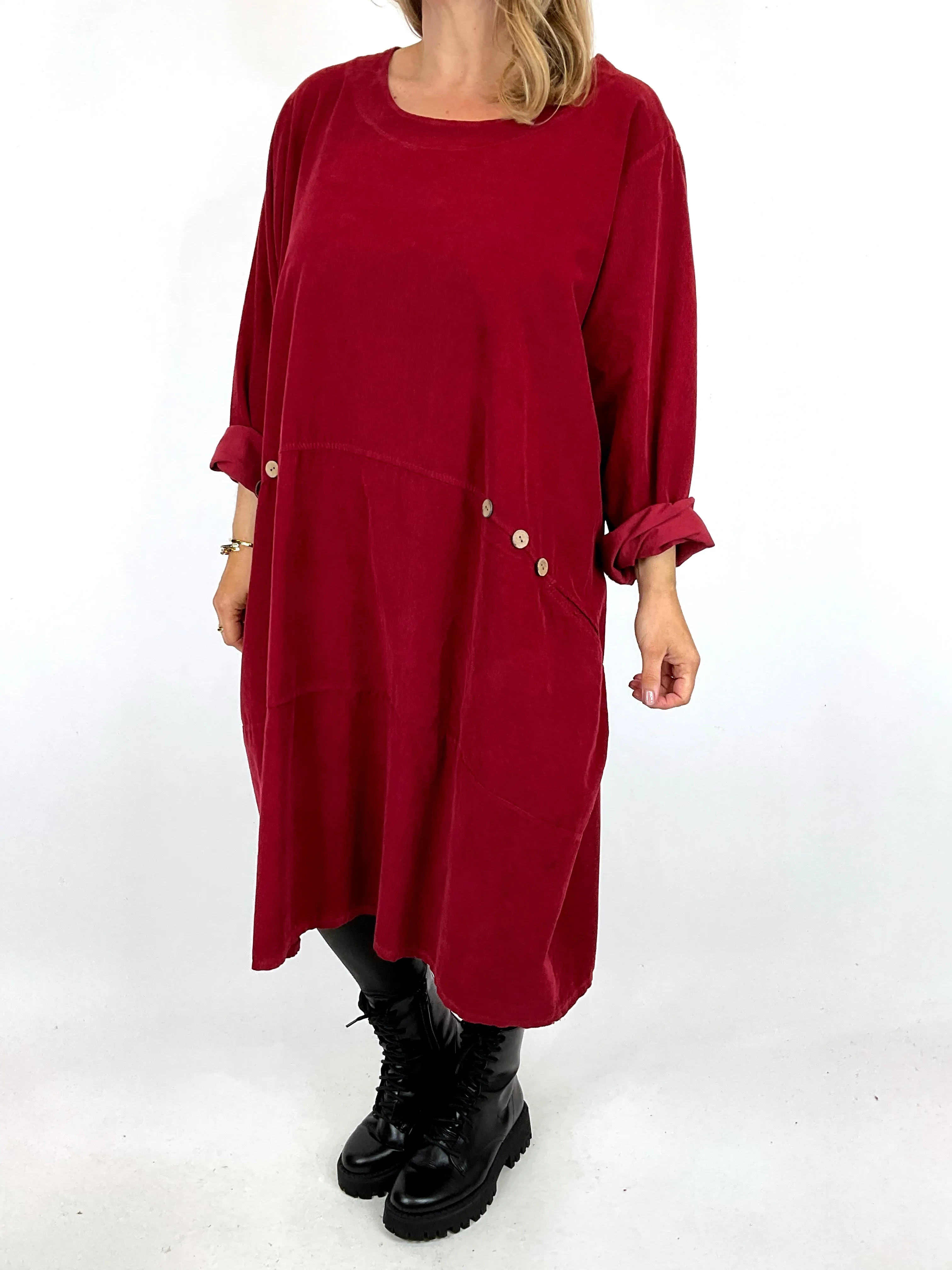 Made in Italy Lagenlook Rona Baby Cord Tunic in Claret Red . code 90663