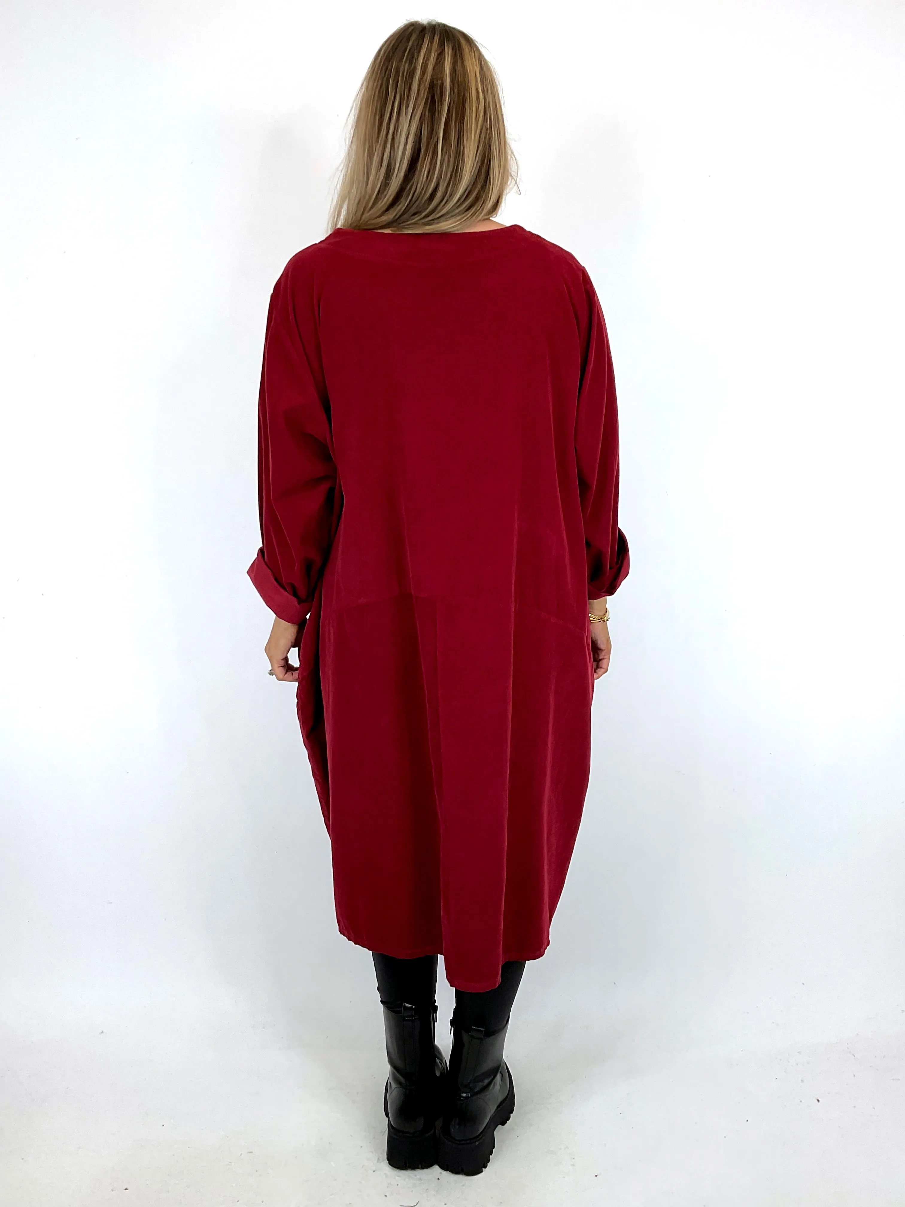 Made in Italy Lagenlook Rona Baby Cord Tunic in Claret Red . code 90663