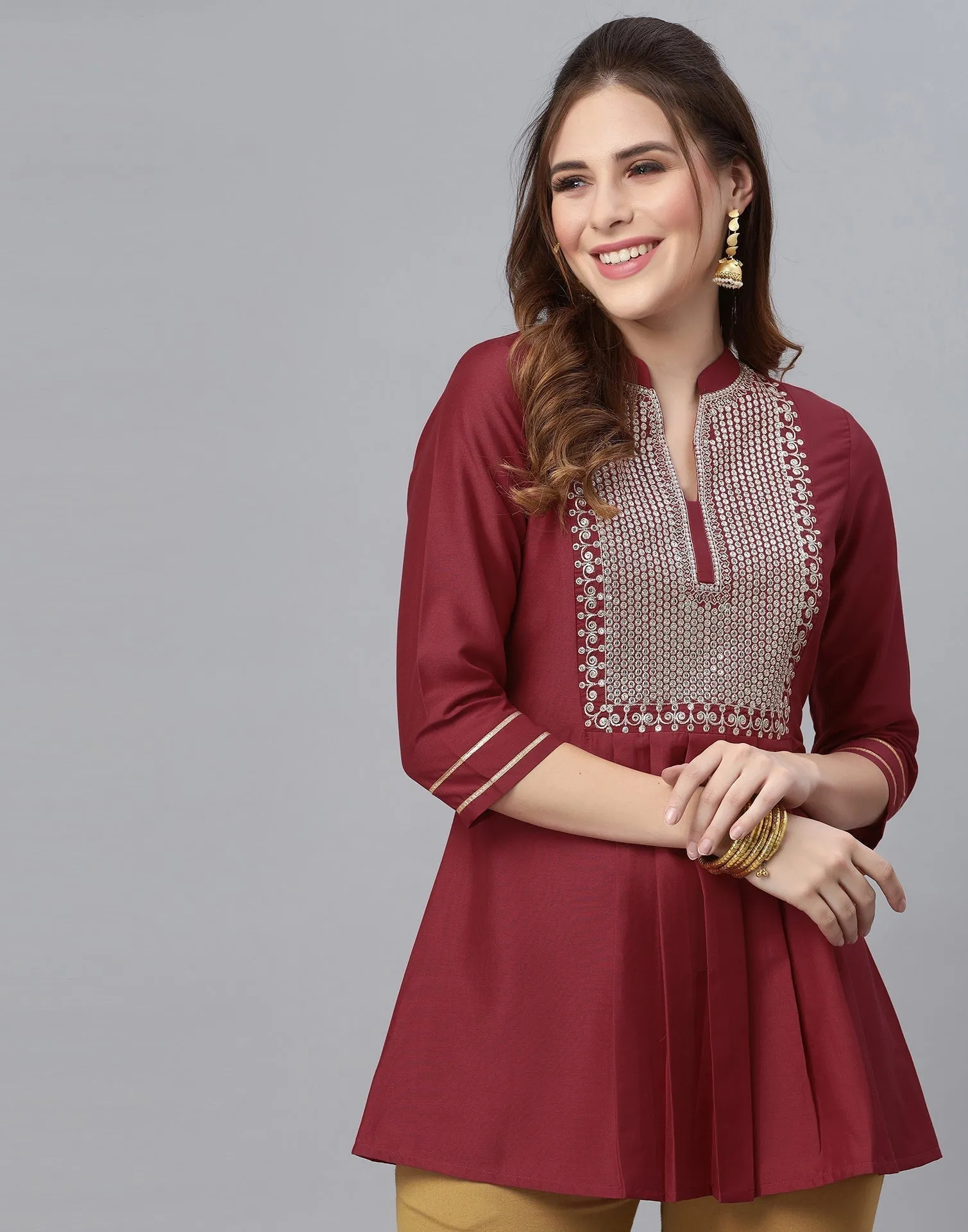 Maroon Embroidered Tunic Top