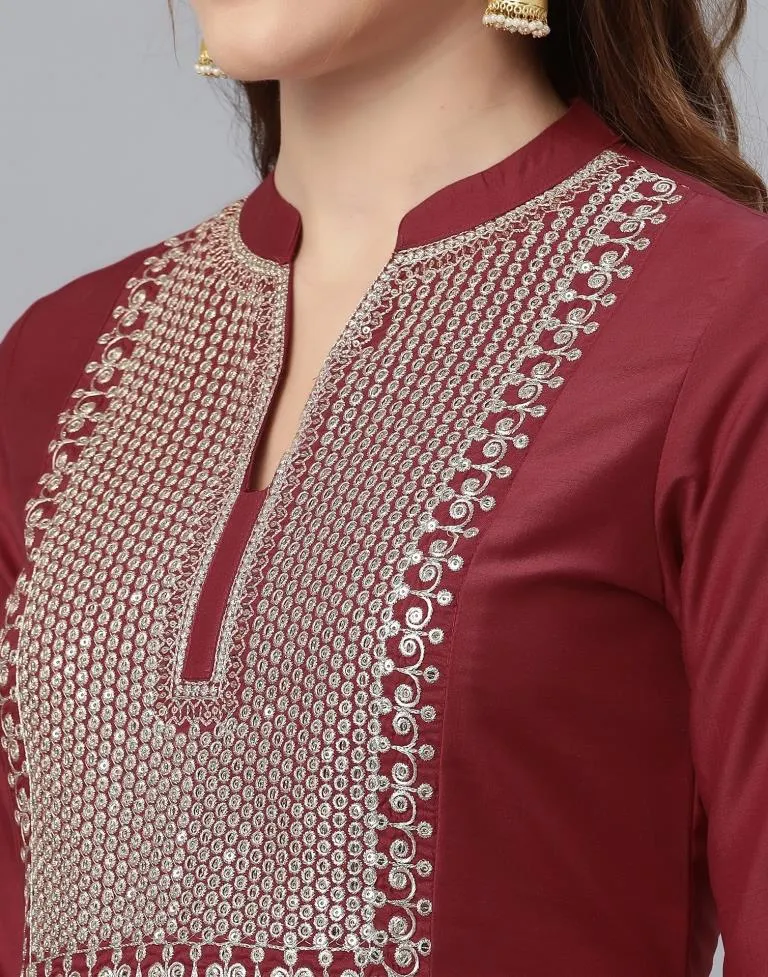 Maroon Embroidered Tunic Top