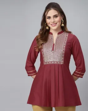 Maroon Embroidered Tunic Top