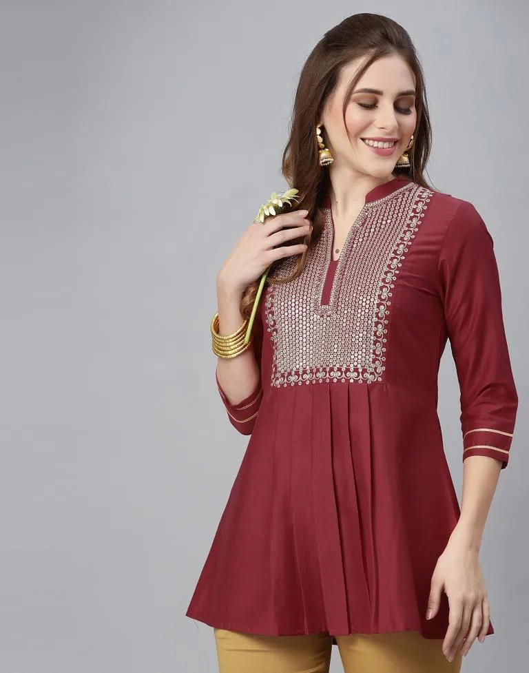 Maroon Embroidered Tunic Top