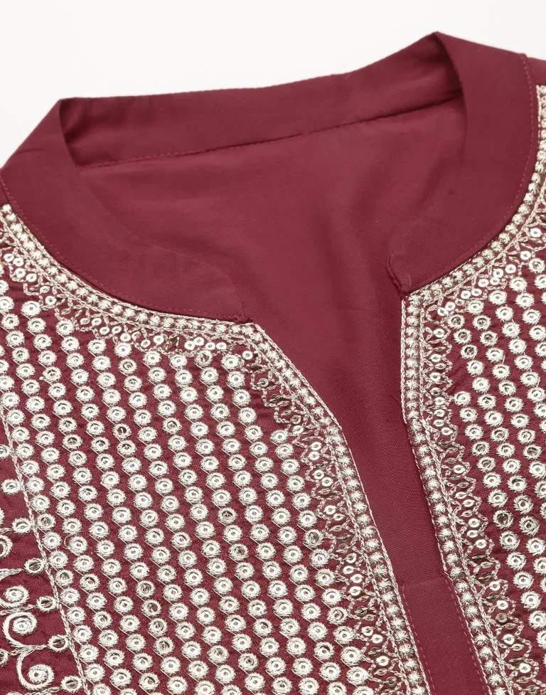 Maroon Embroidered Tunic Top