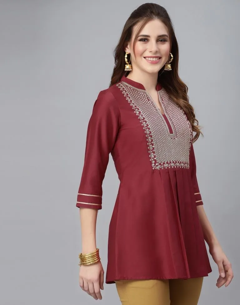 Maroon Embroidered Tunic Top