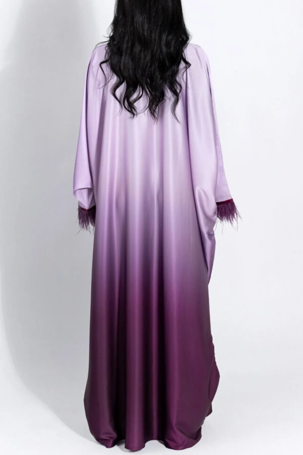MAYA Feather-Embellished Gradient Kaftan Batwing Abaya 811-Purple
