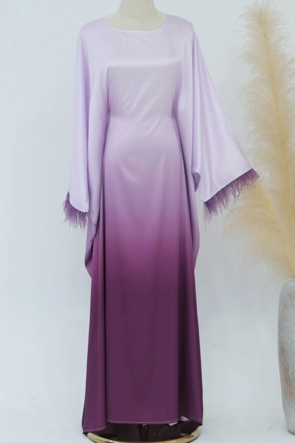 MAYA Feather-Embellished Gradient Kaftan Batwing Abaya 811-Purple