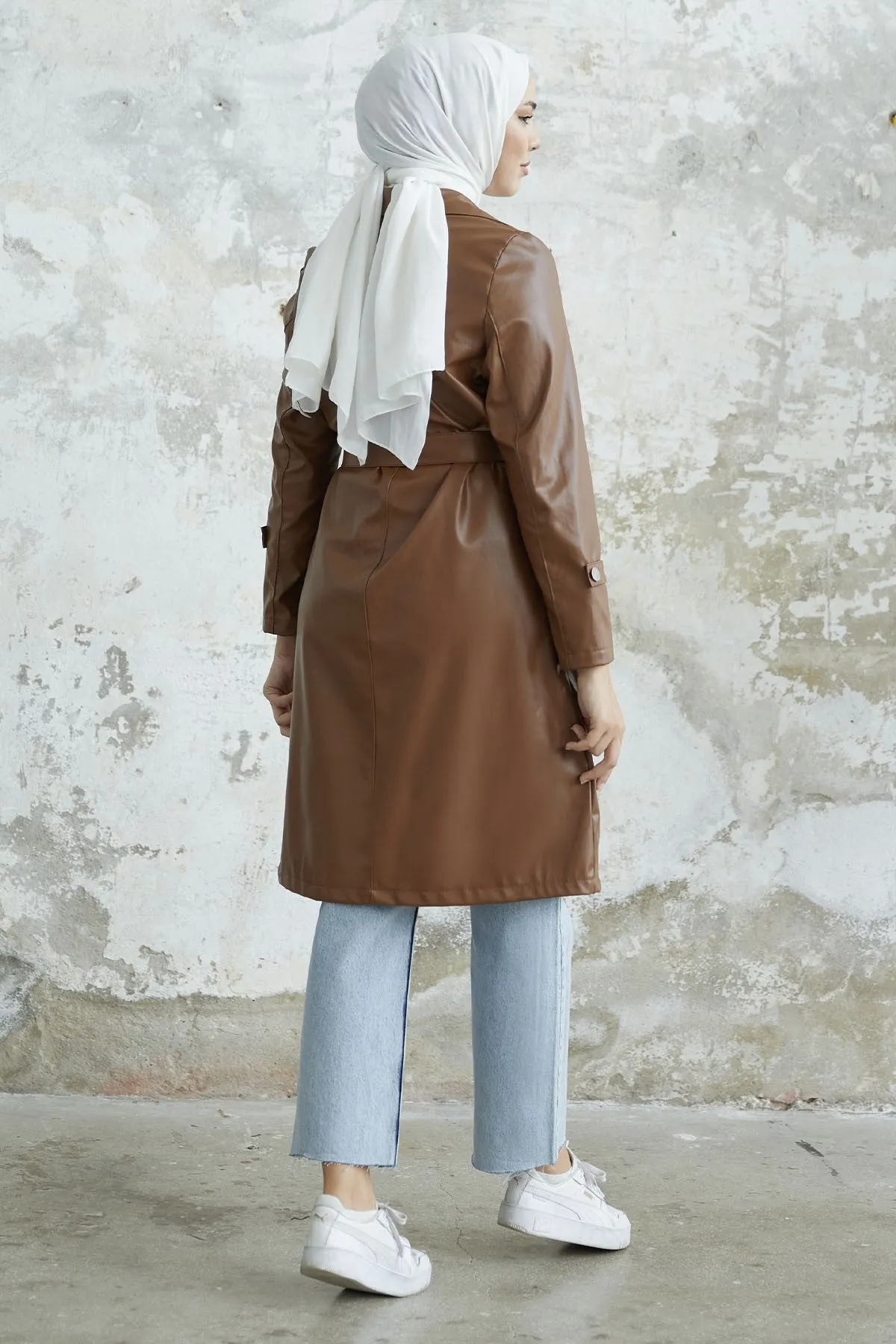 MDS Women Anyora Wrap Neck Leather Trench Coat - Tan - Santa Rosa Jauregui