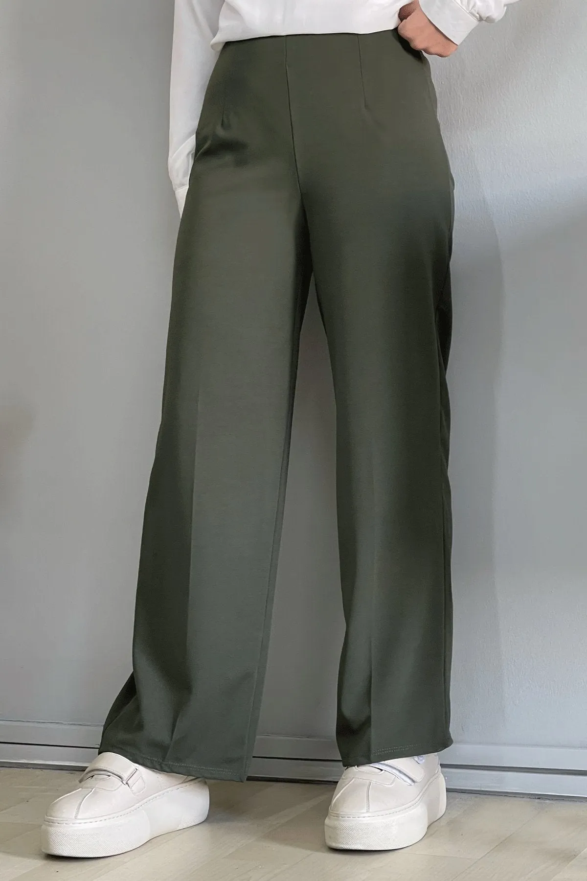 MDS Women Wide Leg High Waist Elastic Waist Pants - Khaki - Mexicali