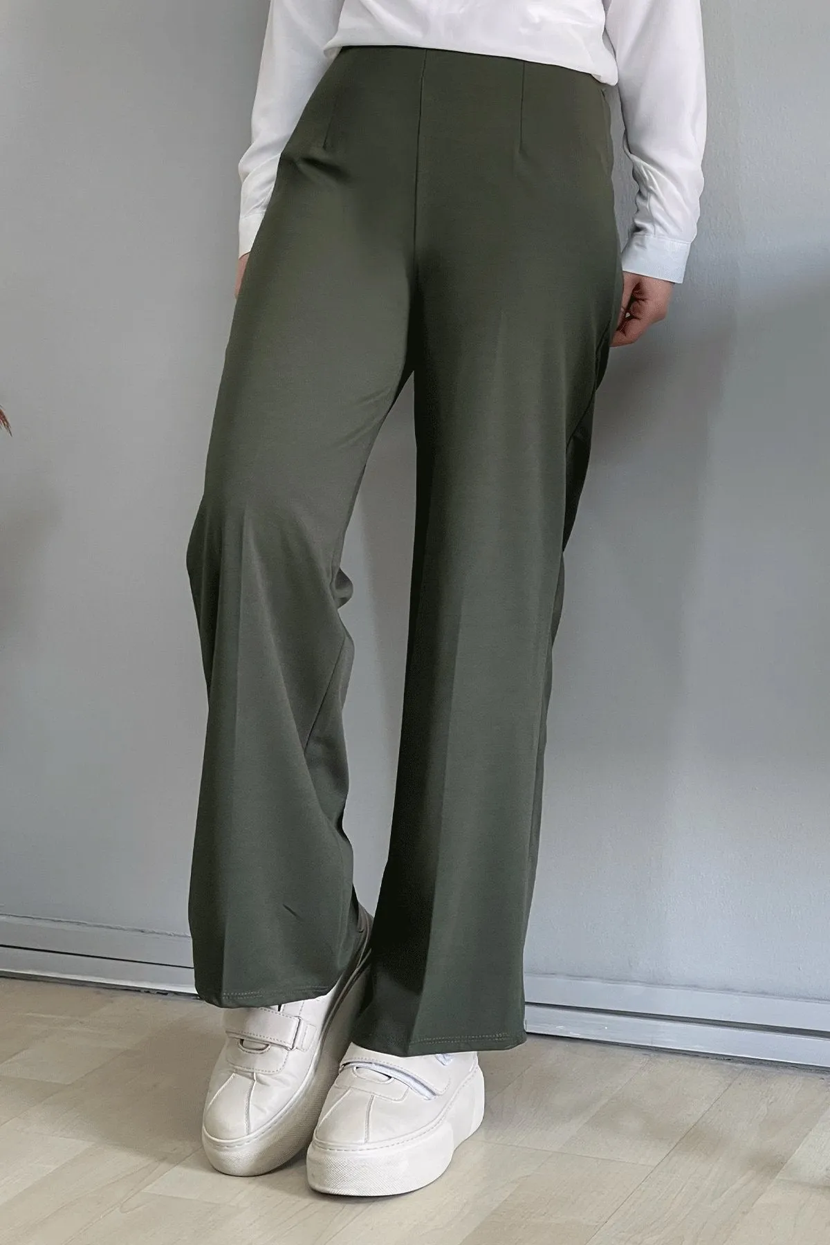 MDS Women Wide Leg High Waist Elastic Waist Pants - Khaki - Mexicali