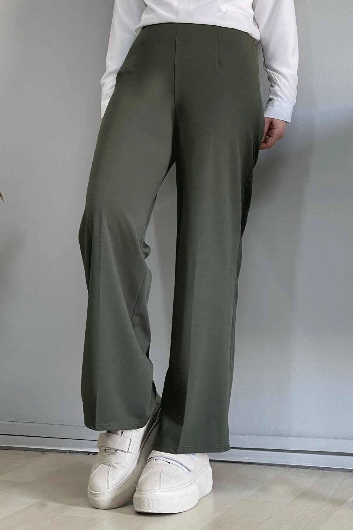 MDS Women Wide Leg High Waist Elastic Waist Pants - Khaki - Mexicali