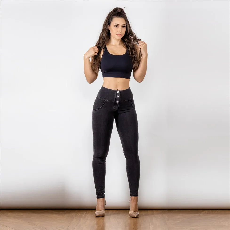 Melody Shaping Pants High Waist Black denim (Buttons)