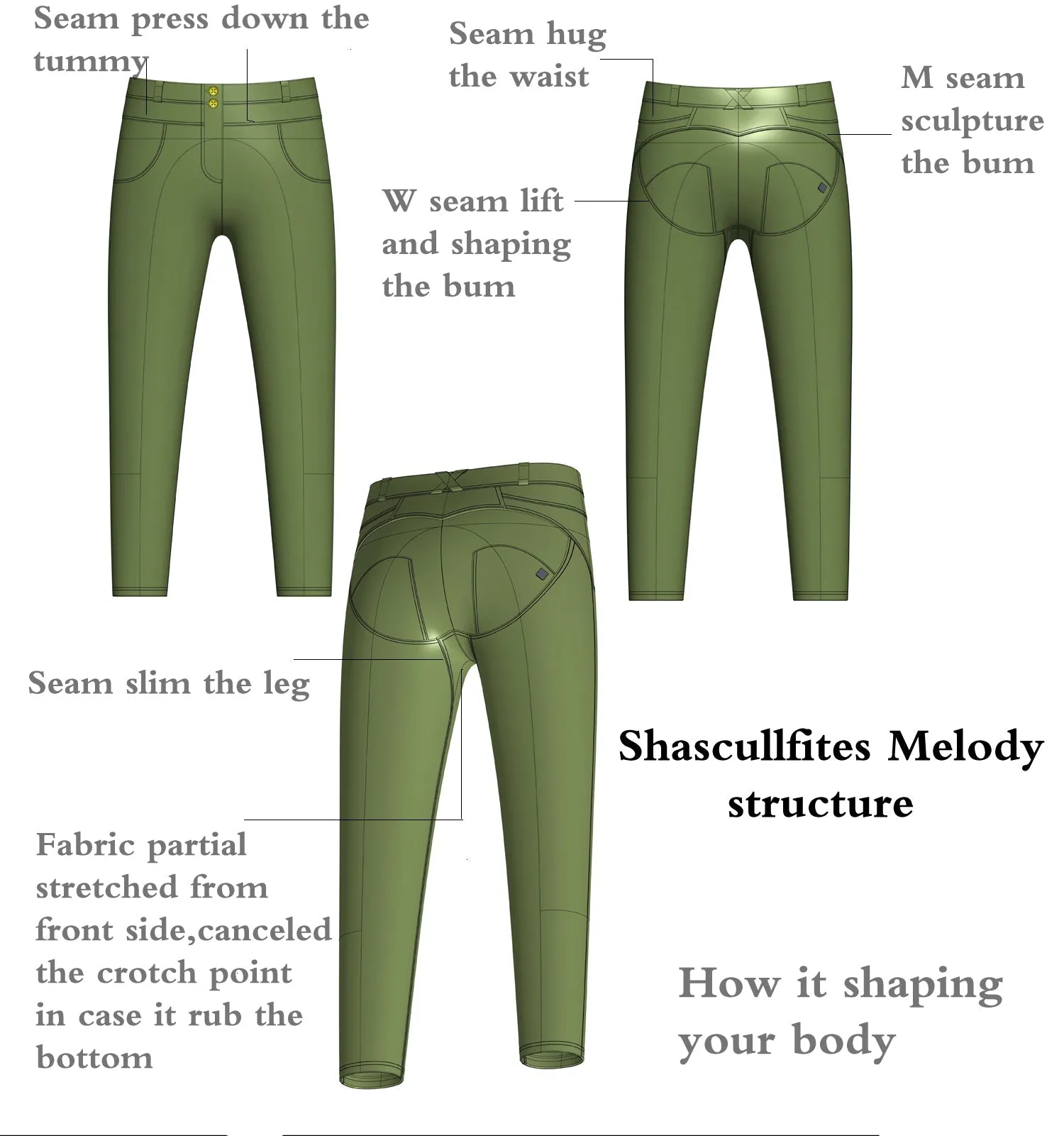 Melody Shaping Pants High Waist Black denim (Buttons)