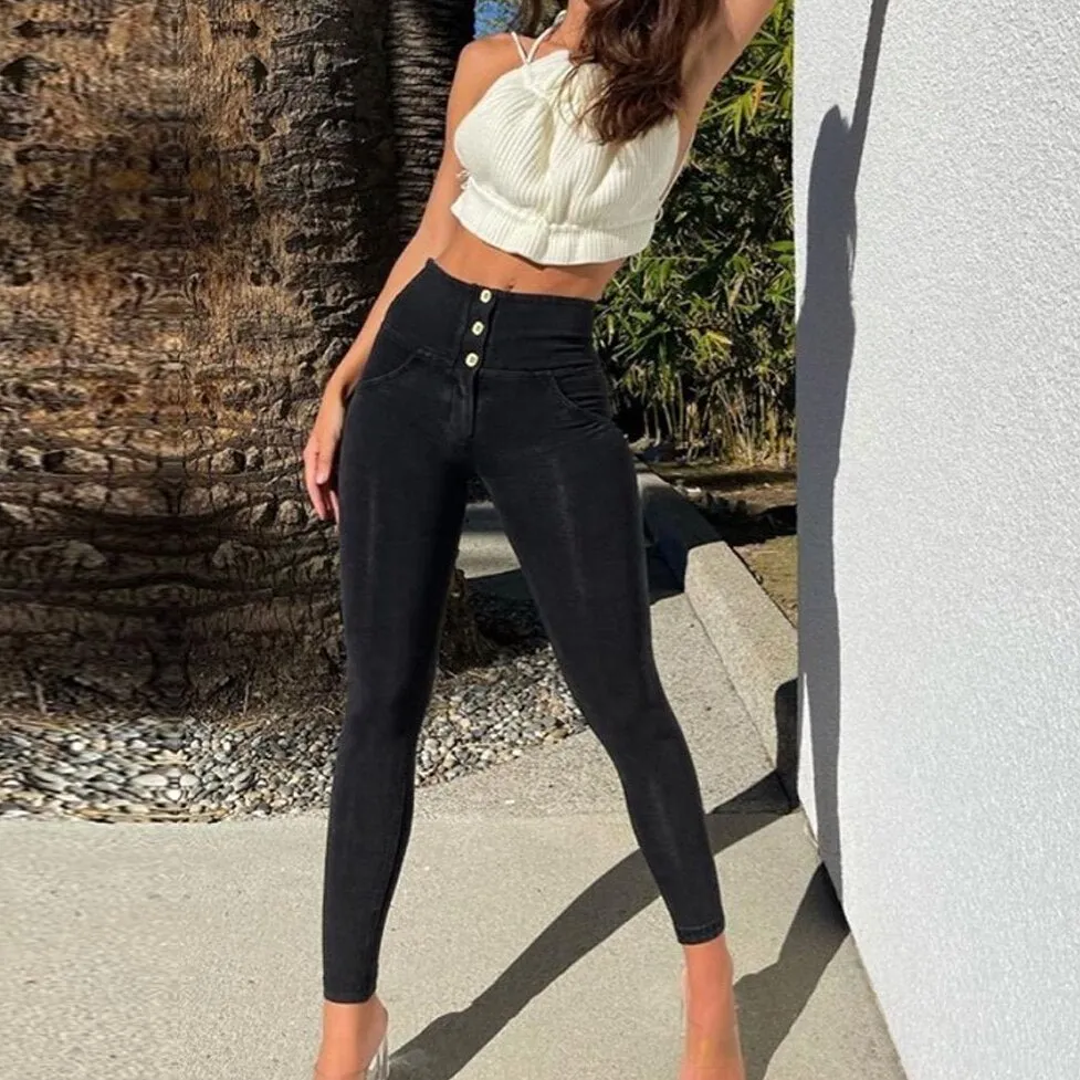 Melody Shaping Pants High Waist Black denim (Buttons)