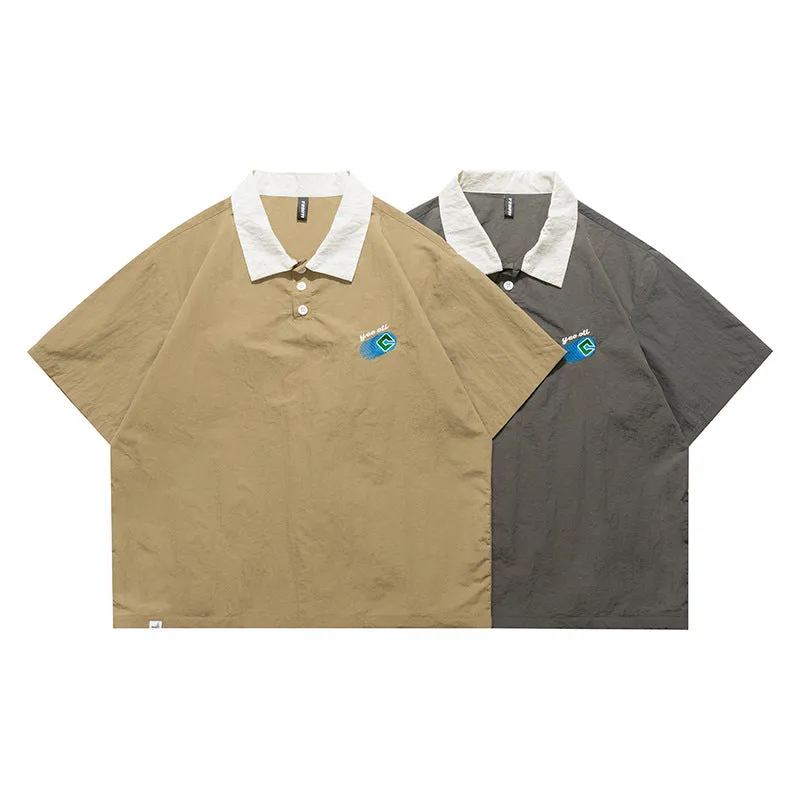 Men T-Shirt Summer Men's Embroidery Lapel Casual Retro Short Sleeve