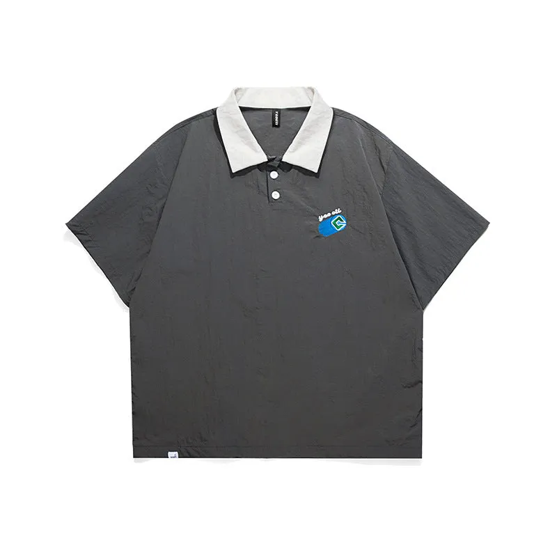 Men T-Shirt Summer Men's Embroidery Lapel Casual Retro Short Sleeve