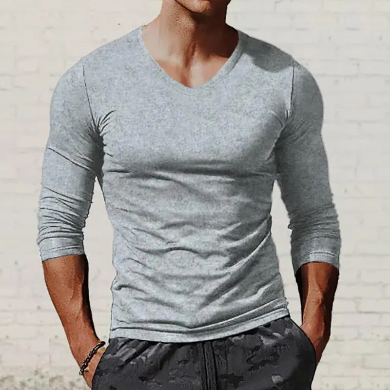 Men's Casual Bottoming Shirt V-Neck Long Sleeve T-Shirt 36952230Z