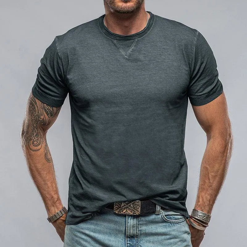 Men's Casual Cotton Solid Color Round Neck Short Sleeve T-Shirt 07674365M