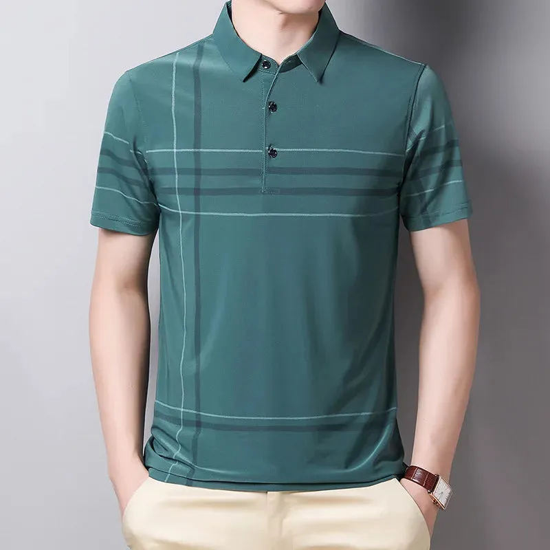 Men's Short Sleeve Polo Shirt-Summer Stripes Print Tops for Men