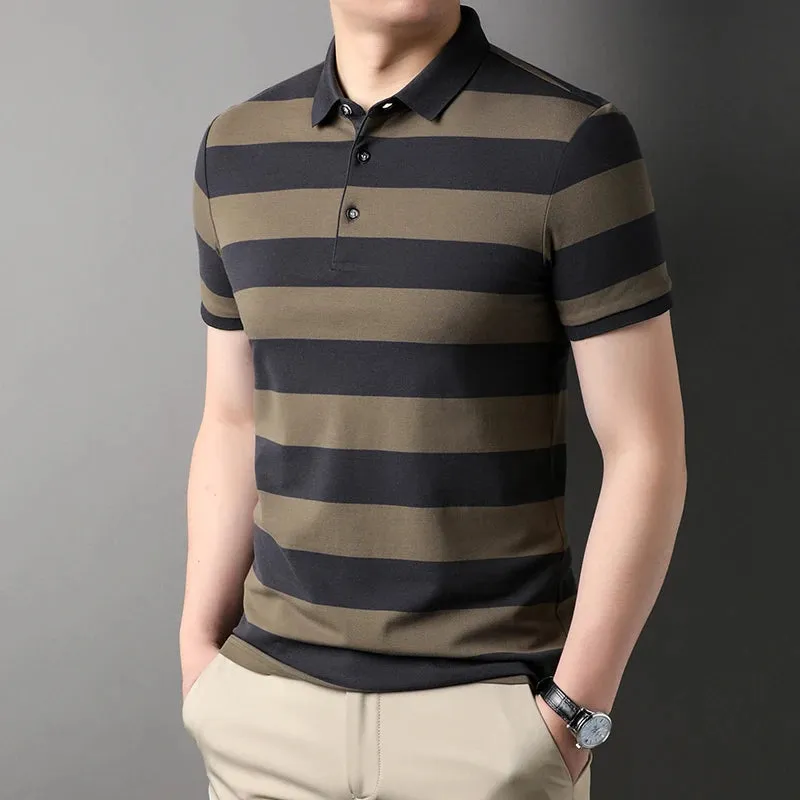 Men's Short Sleeve Polo Shirt-Summer Stripes Print Tops for Men