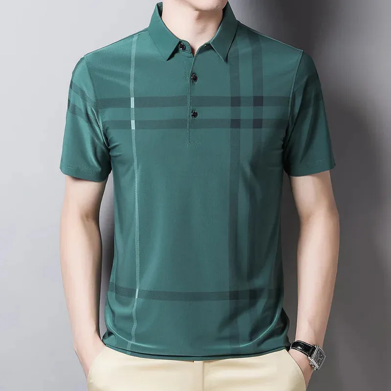 Men's Short Sleeve Polo Shirt-Summer Stripes Print Tops for Men