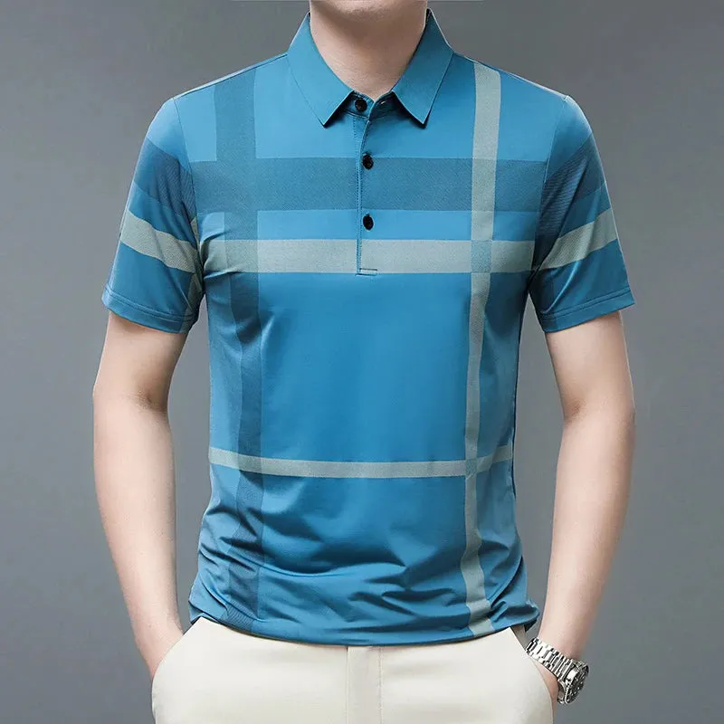 Men's Short Sleeve Polo Shirt-Summer Stripes Print Tops for Men