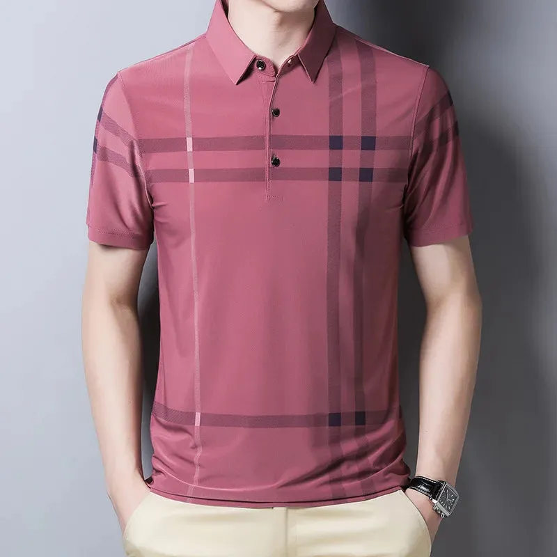Men's Short Sleeve Polo Shirt-Summer Stripes Print Tops for Men