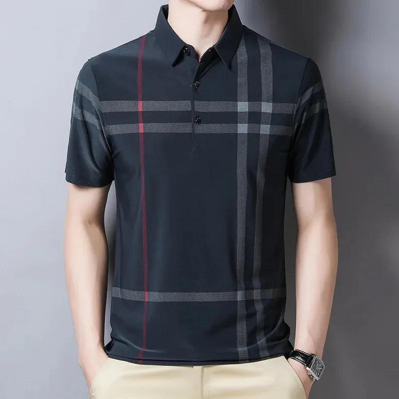 Men's Short Sleeve Polo Shirt-Summer Stripes Print Tops for Men