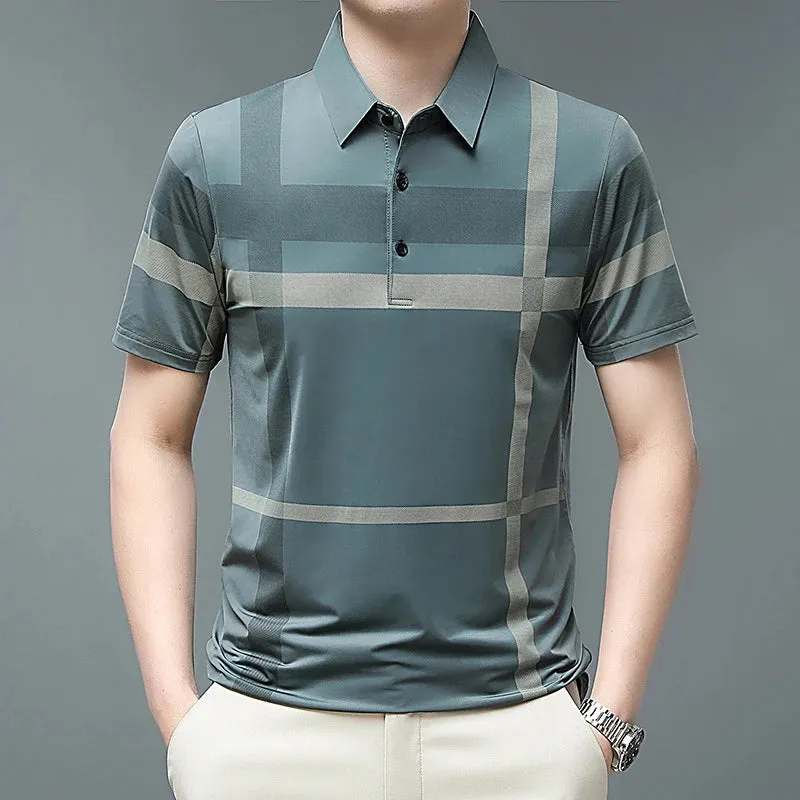 Men's Short Sleeve Polo Shirt-Summer Stripes Print Tops for Men
