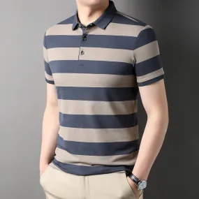 Men's Short Sleeve Polo Shirt-Summer Stripes Print Tops for Men