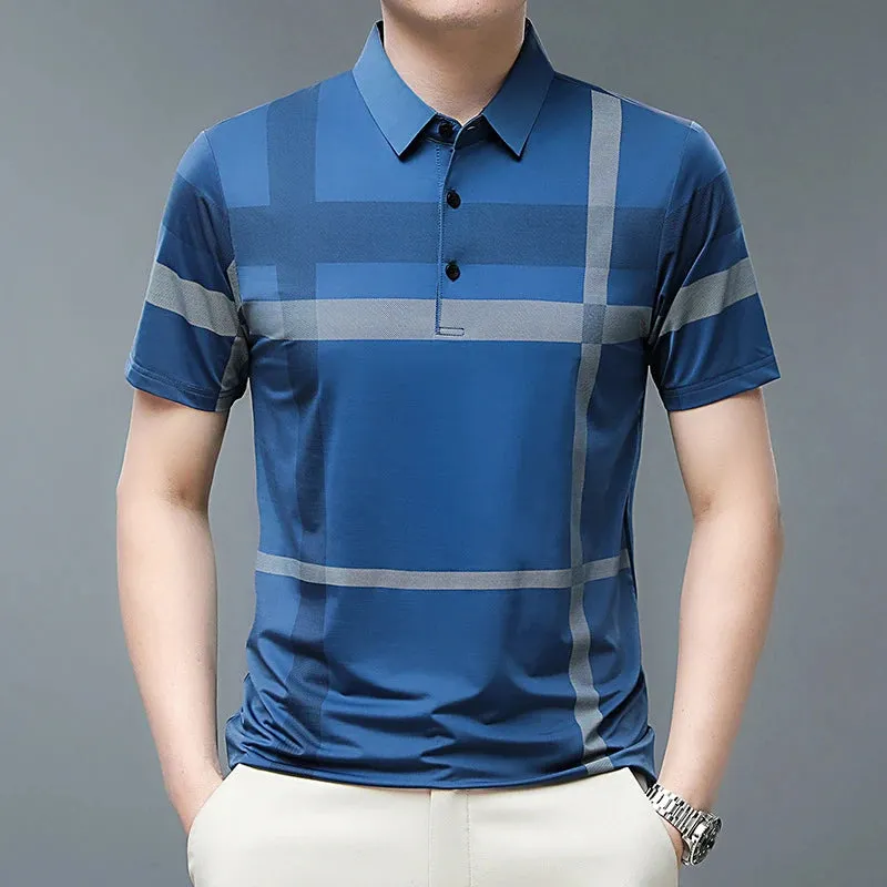 Men's Short Sleeve Polo Shirt-Summer Stripes Print Tops for Men