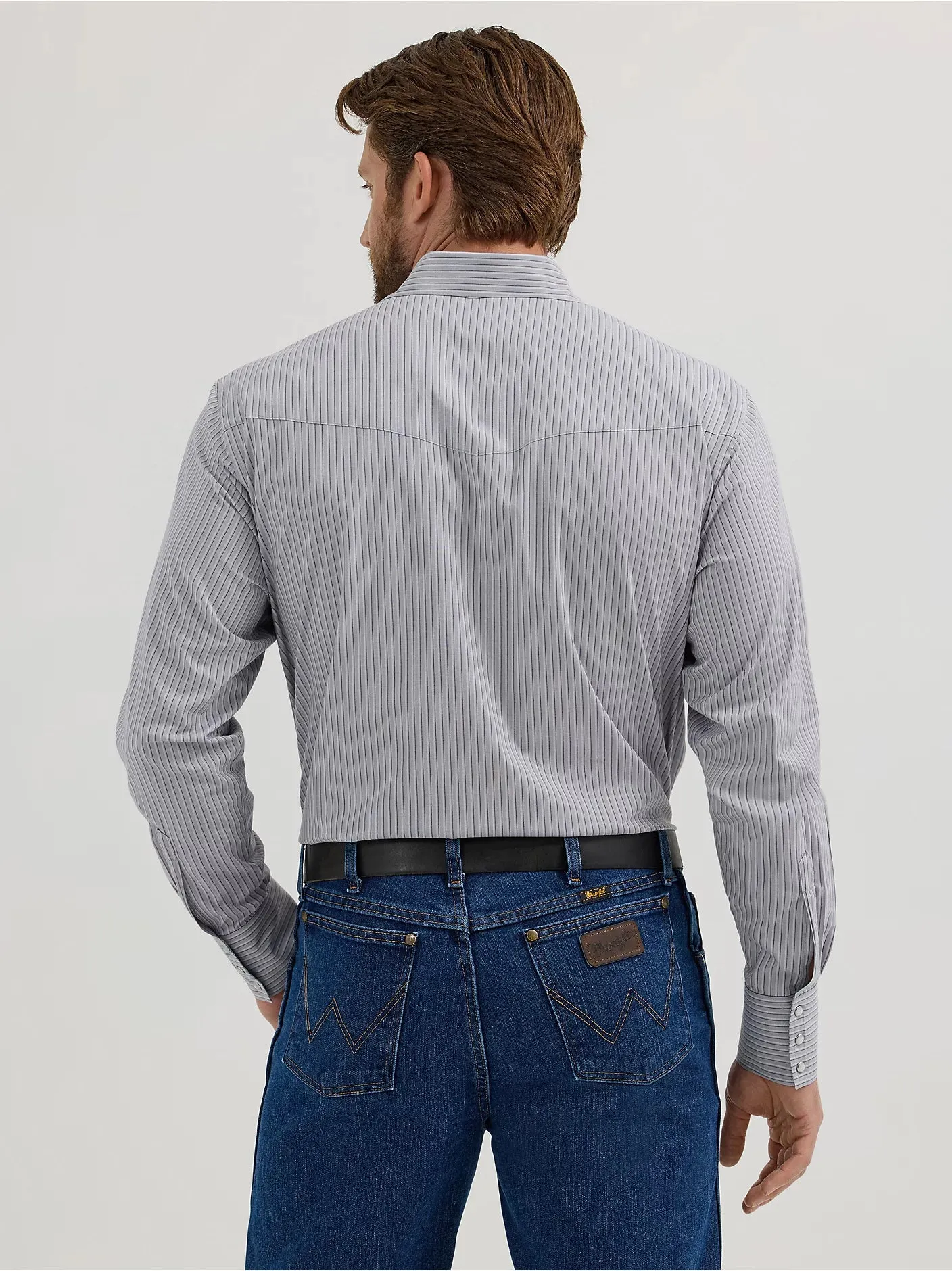 Men's Wrangler Classic Grey Stripe Long Sleeve Snap Shirt