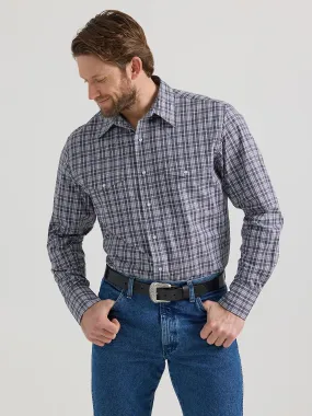 Men's Wrangler Wrinkle Resistant Blue Plaid Long Sleeve Snap Shirt