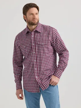 Men's Wrangler Wrinkle Resistant Classic Red Plaid Long Sleeve Snap Shirt
