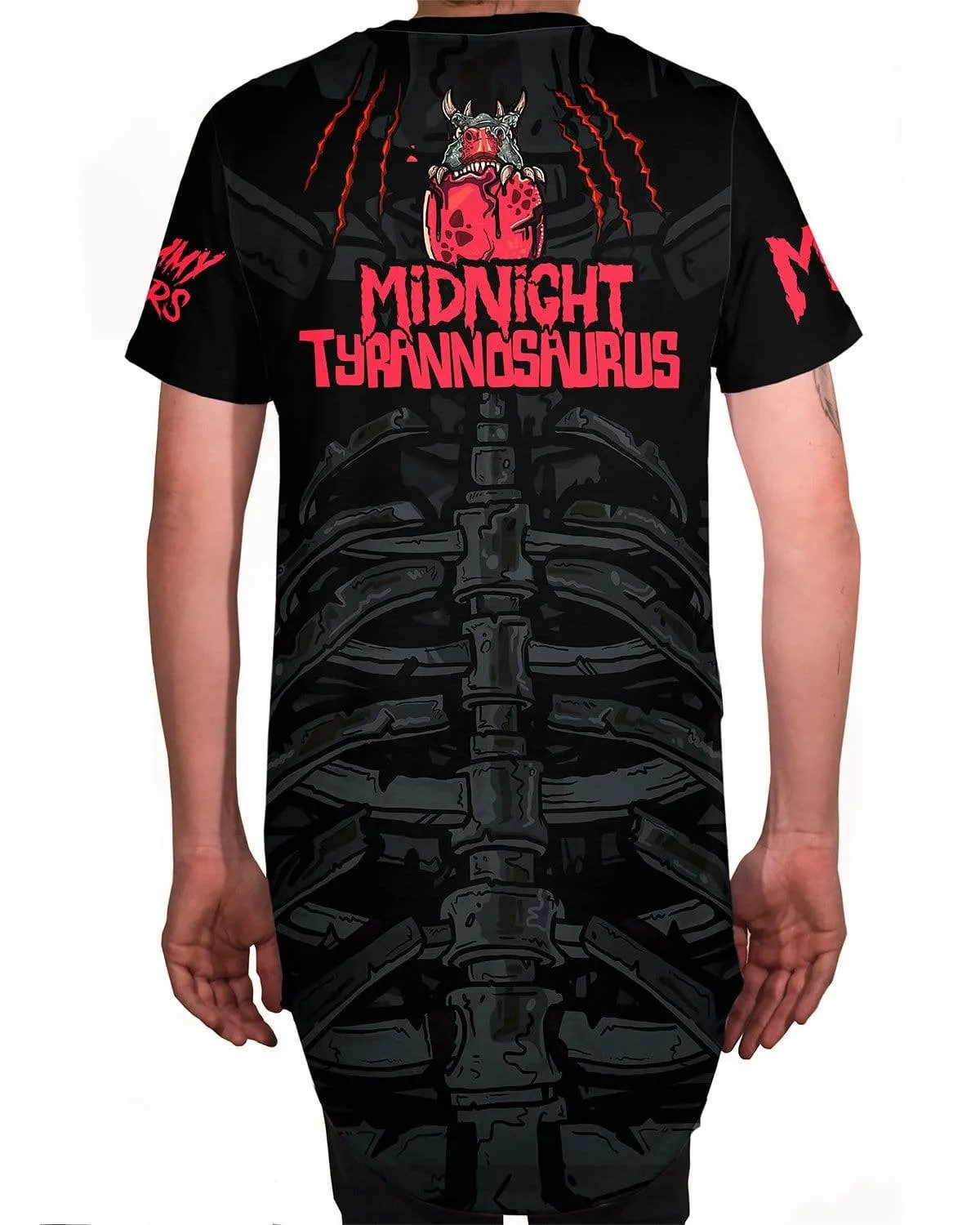 Midnight Tyrannosaurus Boneyard Extra Long T-Shirt