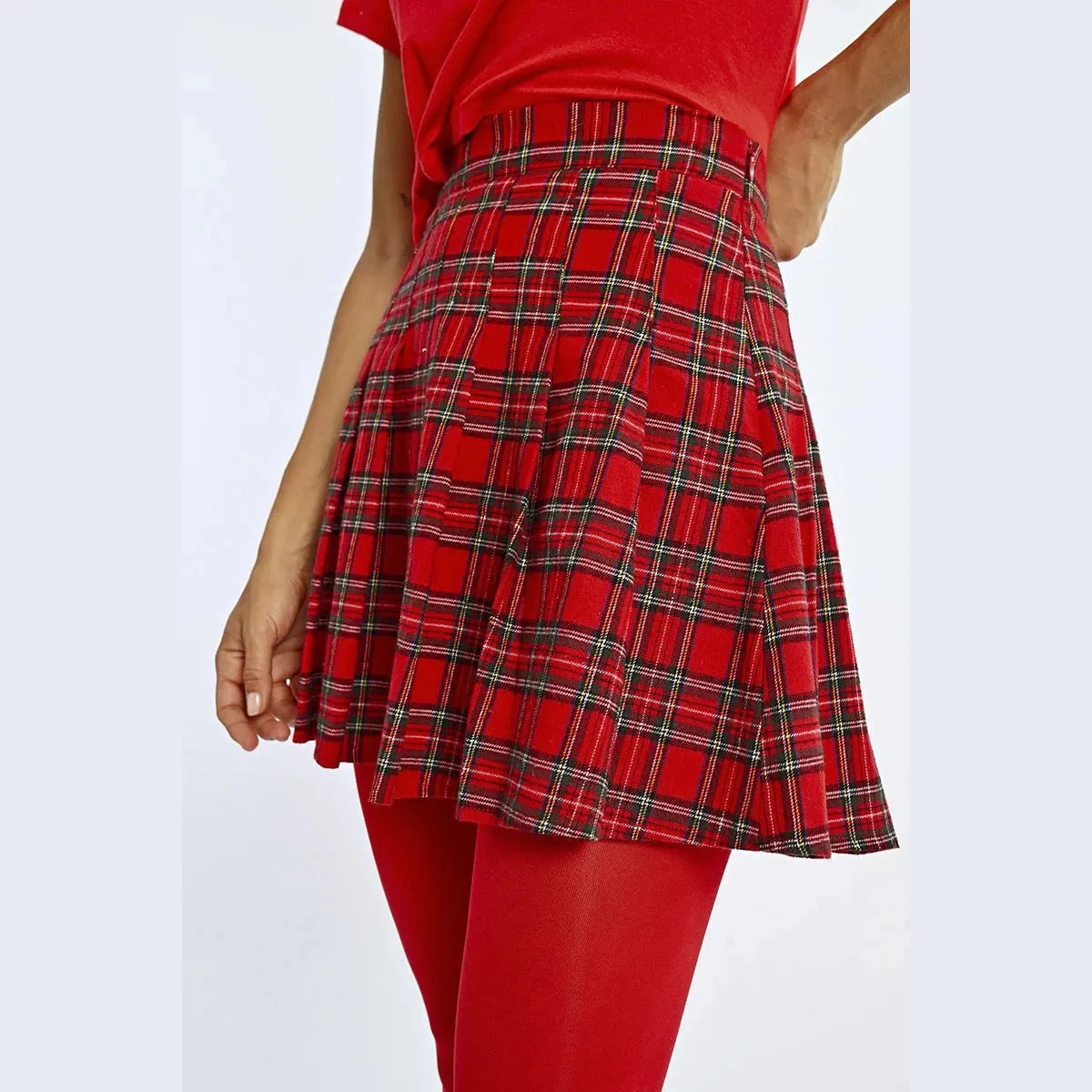 Molly Bracken Pleated Checked Mini Skirt
