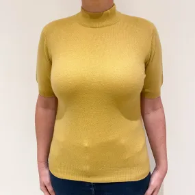 Mustard Yellow Cashmere Short Sleeved Turtleneck Jumper Large