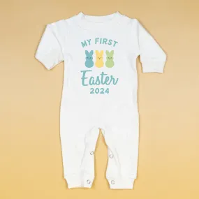 My First Easter w/ Marshmallow Bunnies | White Long Romper