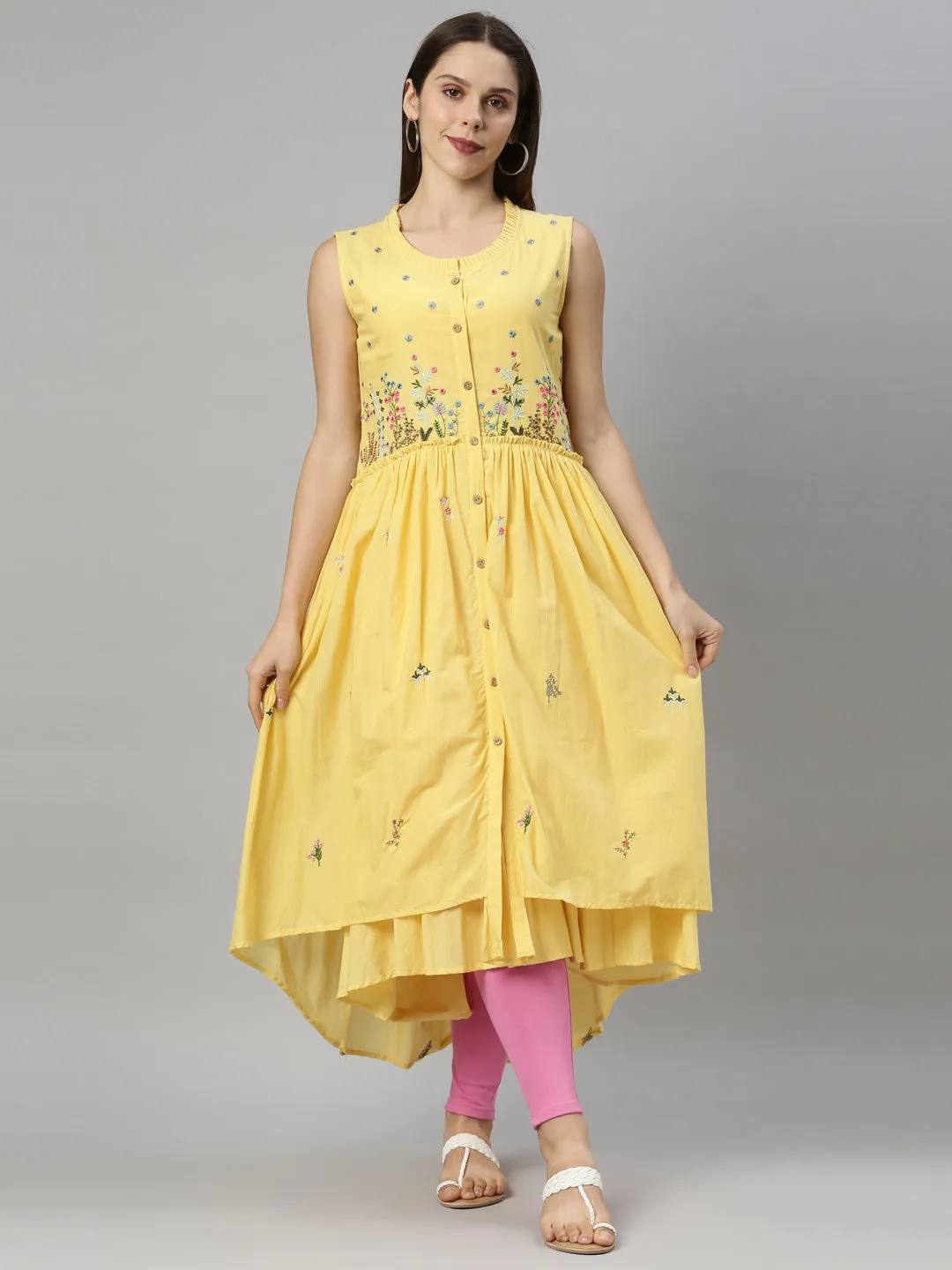 Neeru's Yellow Color Cotton Fabric Tunic