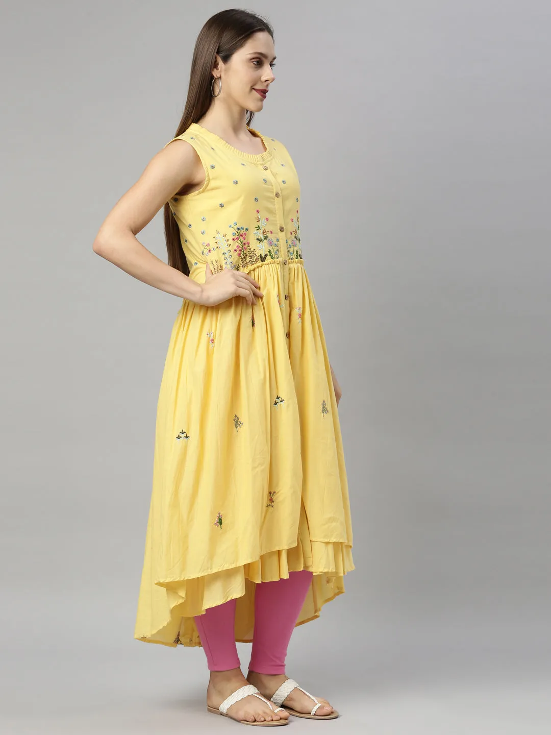 Neeru's Yellow Color Cotton Fabric Tunic