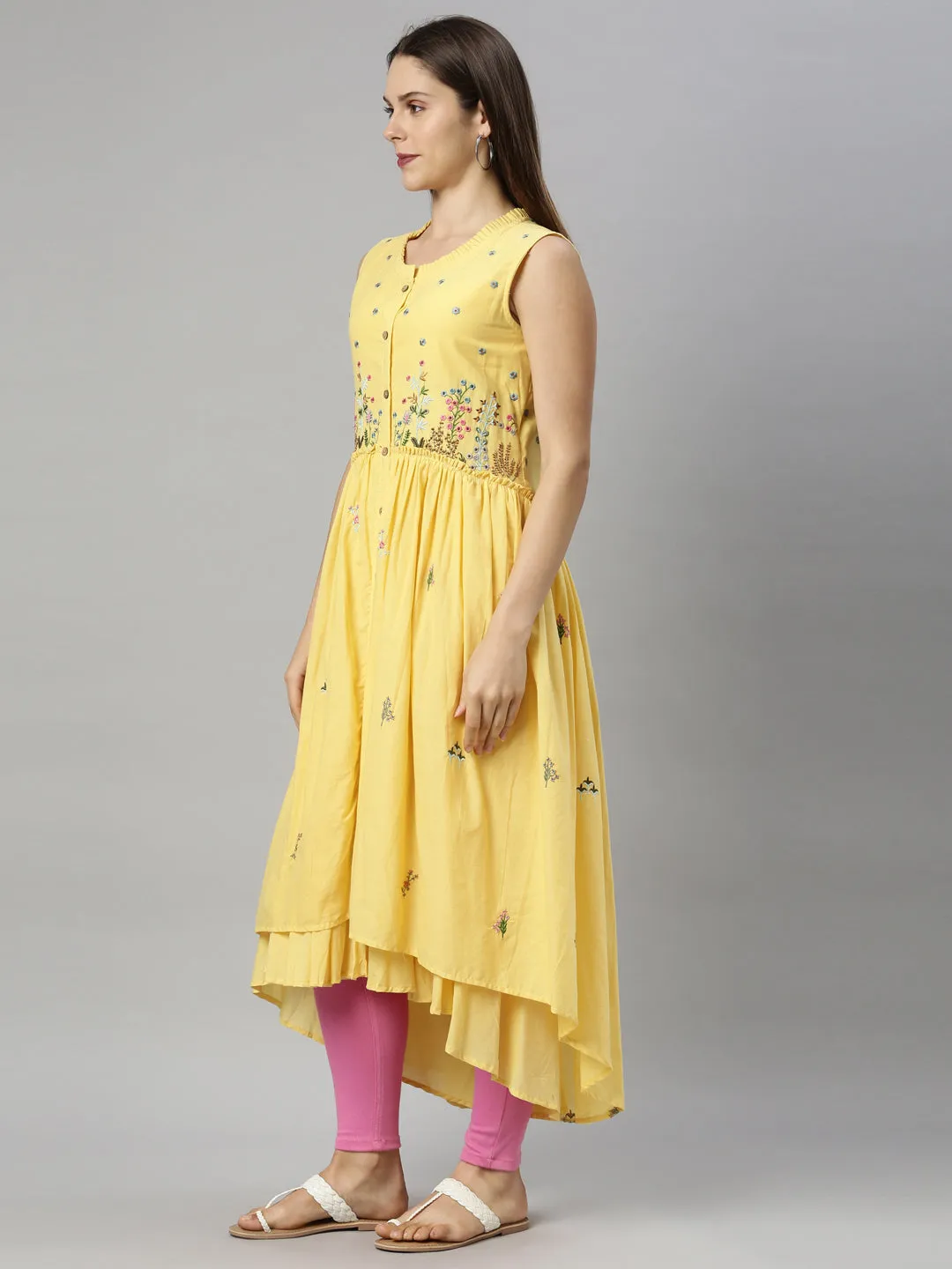 Neeru's Yellow Color Cotton Fabric Tunic