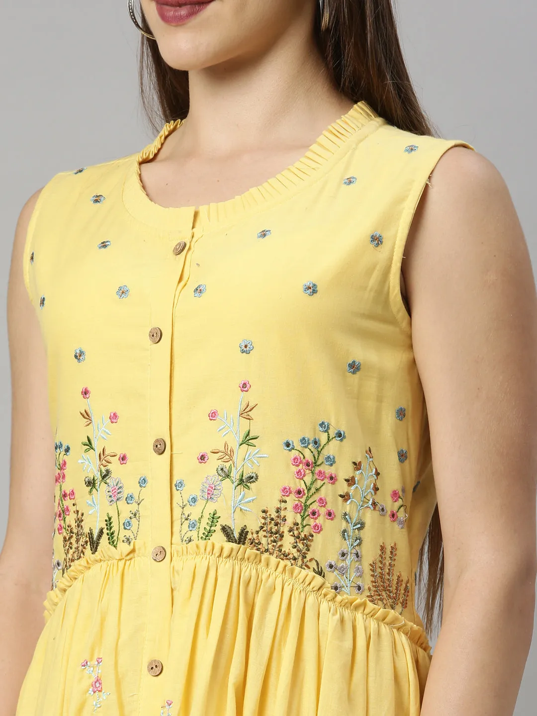 Neeru's Yellow Color Cotton Fabric Tunic