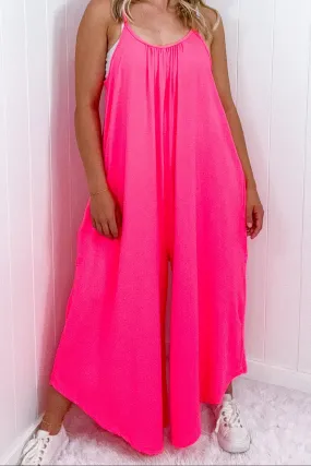 Neon Pink Flowy Romper with Adjustable Straps