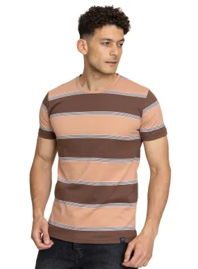 N.Striped Brown Striped Round T-shirt