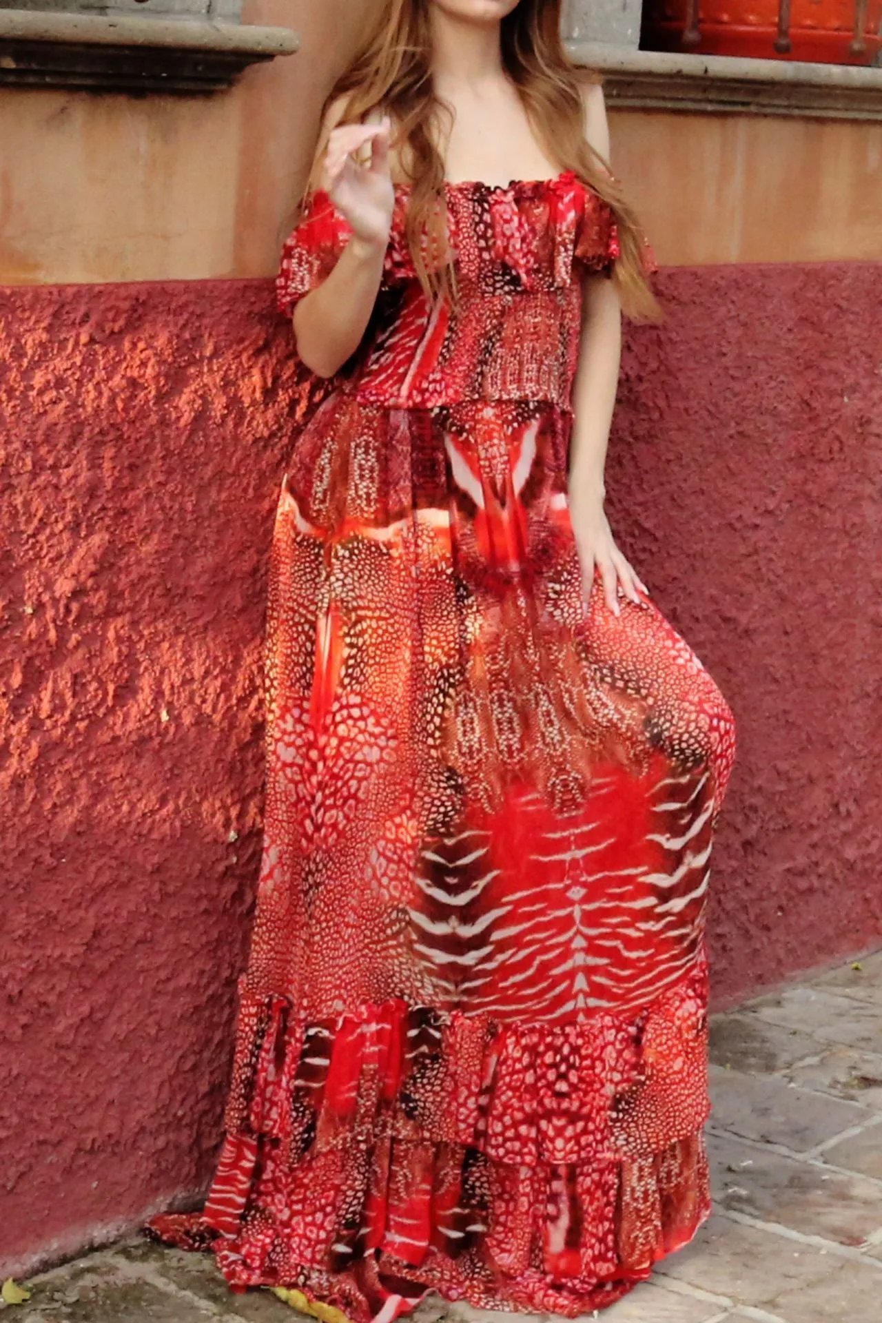 Off Shoulder Red Ruffle Dress